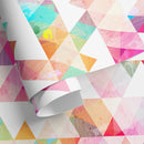 Geometric Wallpaper with Triangles in Pink, Teal, and Yellow - A154