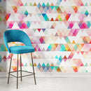 Geometric Wallpaper with Triangles in Pink, Teal, and Yellow - A154
