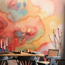 Watercolor Wallpaper with a Vibrant Poppy Motif in Red, Orange, and Blue - A162