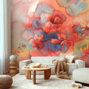 Watercolor Wallpaper with a Vibrant Poppy Motif in Red, Orange, and Blue - A162