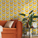 Midcentury Wallpaper with a Stylized Leaf Motif in Yellow and Grey - A179