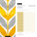 Midcentury Wallpaper with a Stylized Leaf Motif in Yellow and Grey - A179