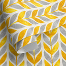 Midcentury Wallpaper with a Stylized Leaf Motif in Yellow and Grey - A179