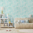 Herringbone Wallpaper with a Watercolor Chevron Motif in Light Aqua and Cream - A297