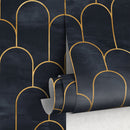 Art Deco Wallpaper with a Geometric Arch Pattern in Charcoal and Gold - A476