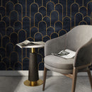 Art Deco Wallpaper with a Geometric Arch Pattern in Charcoal and Gold - A476