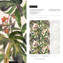 Botanical Wallpaper with Watercolor Monstera Leaves in Green, Purple, and Red - A487