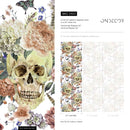 Floral Wallpaper with a Gothic Skull Motif in Peach, Purple, and Tan - D923