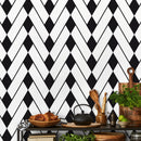 Geometric Wallpaper with a Diamond Chevron Motif in Black and White - A327