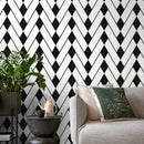 Geometric Wallpaper with a Diamond Chevron Motif in Black and White - A327