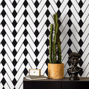 Geometric Wallpaper with a Diamond Chevron Motif in Black and White - A327