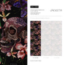 Gothic Wallpaper with Embroidered Skulls and Butterflies in Purple and Pink - D898