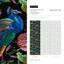 Peacock Wallpaper with an Embroidered Floral Motif in Blue, Green, and Pink - D882