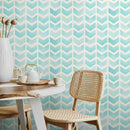 Herringbone Wallpaper with a Watercolor Chevron Motif in Light Aqua and Cream - A297