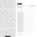 Tile Wallpaper with a Distressed Damask Motif in Gray and White - A610