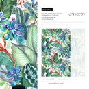 Botanical Wallpaper Featuring Watercolor Succulents and Cacti in Green, Blue, and Red - A612