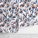 Floral Wallpaper with Watercolor Orchids in Blue, Purple, and Orange - A940