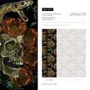 Gothic Floral Wallpaper with Skulls and Snakes in Black, Orange, and Green - D901