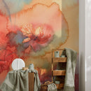 Watercolor Wallpaper with a Vibrant Poppy Motif in Red, Orange, and Blue - A162
