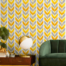 Midcentury Wallpaper with a Stylized Leaf Motif in Yellow and Grey - A179