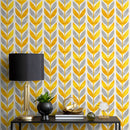 Midcentury Wallpaper with a Stylized Leaf Motif in Yellow and Grey - A179