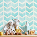 Herringbone Wallpaper with a Watercolor Chevron Motif in Light Aqua and Cream - A297