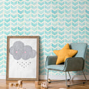 Herringbone Wallpaper with a Watercolor Chevron Motif in Light Aqua and Cream - A297