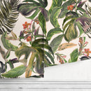 Botanical Wallpaper with Watercolor Monstera Leaves in Green, Purple, and Red - A487
