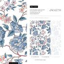 Vintage Floral Wallpaper with Peonies and Blossoms in Blue and Pink - A594