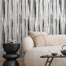 Abstract Wallpaper with Hand-Drawn Vertical Lines in Black and White - A604