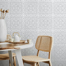 Tile Wallpaper with a Distressed Damask Motif in Gray and White - A610
