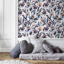 Floral Wallpaper with Watercolor Orchids in Blue, Purple, and Orange - A940