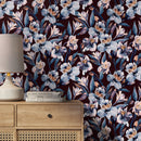 Floral Wallpaper Featuring Watercolor Lilies in Blue, Orange, and Burgundy - A942