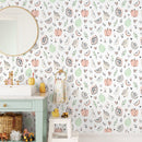 Fruit Wallpaper Featuring Hand-Drawn Illustrations in Coral, Green, and Beige - A367