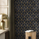 Art Deco Wallpaper with an Interlocking Line Motif in Black and Gold - A392