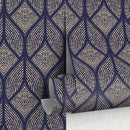 Art Deco Geometric Wallpaper with Dotted Diamond Motifs in Navy Blue and Beige - A424