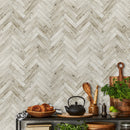 Wood Wallpaper with a Herringbone Motif in Beige and Brown - A430