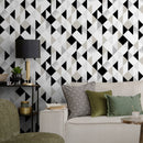Geometric Wallpaper with a Modern Triangle Collage in Black, White, and Grey - A475