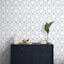 Geometric Wallpaper with a Prismatic Line Motif in Navy Blue - A511