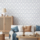 Geometric Wallpaper with a Prismatic Line Motif in Navy Blue - A511