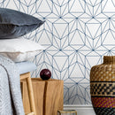 Geometric Wallpaper with a Prismatic Line Motif in Navy Blue - A511