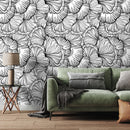 Abstract Wallpaper Featuring Large Graphic Leaves in Black and White - A524