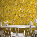 Floral Wallpaper with Delicate Wildflowers in Yellow, Pink, and Black - A565