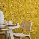 Floral Wallpaper with Delicate Wildflowers in Yellow, Pink, and Black - A565