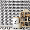 Geometric Wallpaper with a Japanese Wave Pattern in Black and White - A590