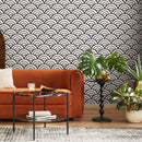 Geometric Wallpaper with a Japanese Wave Pattern in Black and White - A590