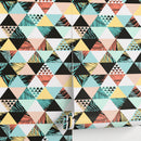 Geometric Wallpaper with a Tropical Triangle Motif in Teal, Coral, and Yellow - A599