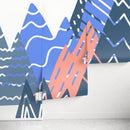 Abstract Wallpaper with a Stylized Mountain Range in Blue, and Coral- A950