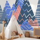 Abstract Wallpaper with a Stylized Mountain Range in Blue, and Coral- A950