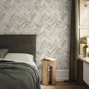 Wood Wallpaper with a Herringbone Motif in Beige and Brown - A430